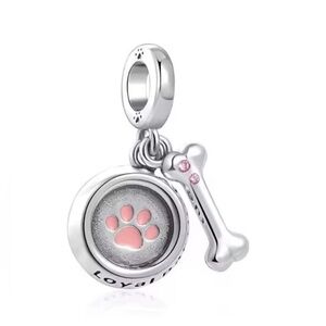 Silver and Pink Dangle Dog Bowl & Dog Bone Charm